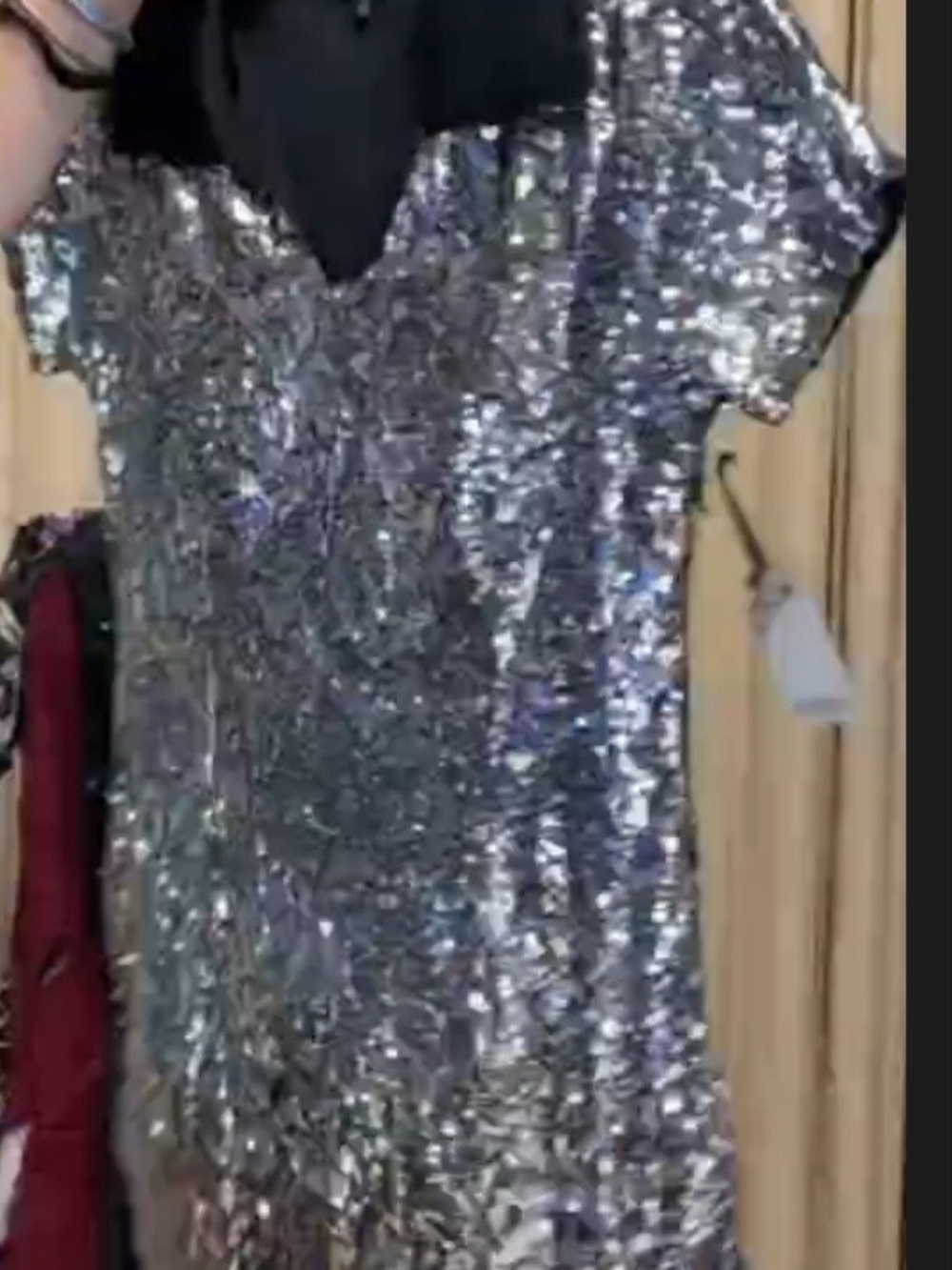 Silver Sequin High-Low Dress with Short Sleeves